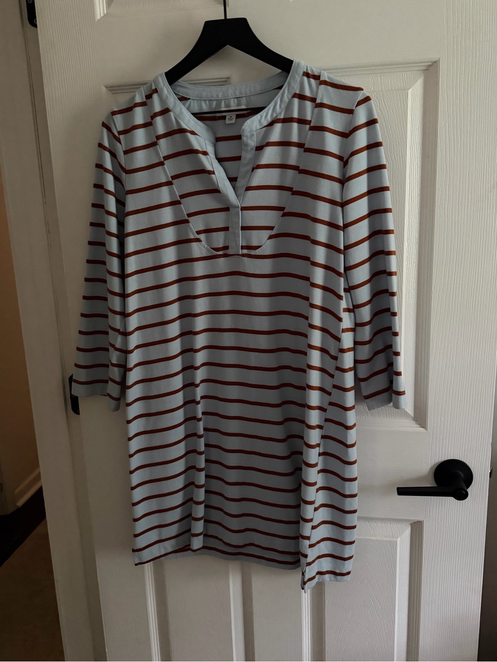 Striped Midi Dress in Light Blue and Rust - Women